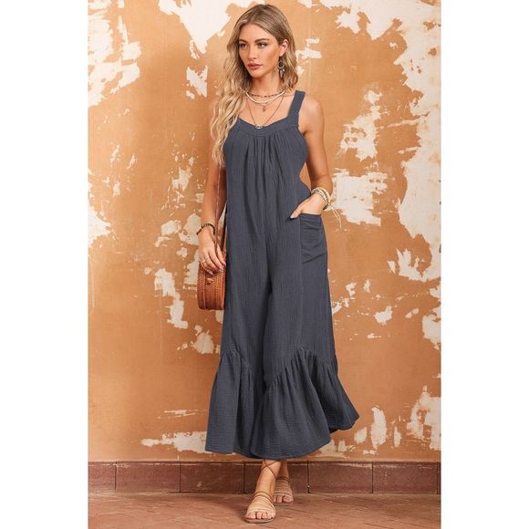 Azura Exchange  Gray Wide Leg Ruffle Jumpsuit - Picture 4 of 15